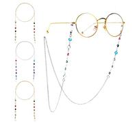 MengH-SHOP Catene per Occhiali Eleganti Catenella Occhial da Sole Colorato Perline di Cristallo Catenina Donna Occhiali da Lettura Catena con Estremità in Silicone Antiscivolo 4 Pezzi (Oro e Argento)