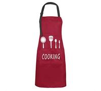 MengH-SHOP Grembiule da Cucina Impermeabile con 2 Tasche Uomo Donna Regolabile Grembiule da Chef per Cucina Ristorante Barbecue Giardinaggio Artigianale Cottura (Rosso)
