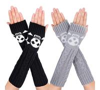 MengH-SHOP Guanti Senza Dita Caldo a Maglia Guanti Donna Termici Invernali A Maglia Guanti Senza Dita Braccio Elastico Guanti Caldi Lunghi 2 Paia (Nero e Grigio)