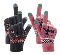 MengH-SHOP Guanti Touch Screen Donna Guanti Invernali Termici a Maglia Guanti Invernali da Esterno per Smartphone Taglia Unica 2 Paia (Rosa Rossa e Blu Navy)