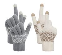 MengH-SHOP Guanti Touch Screen Donna Guanti Invernali Termici a Maglia Guanti Invernali da Esterno per Smartphone Taglia Unica 2 Paia (Bianco e Grigio)
