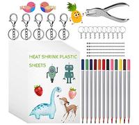 MengH-SHOP Kit di Fogli di Plastica Shrink Plastica con Fogli di Pellicola Termoretraibile, Portachiavi, Matite Colorate, Strumento di Perforazione per Crafts 53 Pezzi
