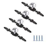 MengH-SHOP Maniglie per Cassetti Europeo Stile Chiaro di Cristallo dei Fiori Manopole Maniglia con Nero Piastra e Viti per Cucina Credenze, Camera da Letto Guardaroba, Comò Cassetto 120MM 4 Pezzi