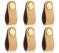 MengH-SHOP Manopole per Mobili in Pelle Pomelli per Cassetti Foro Singolo Maniglia per Armadietto con Viti per Porte Armadietti Cassetti Guardaroba Decorazione 6 Pezzi Beige