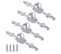 MengH-SHOP Pomelli per cassetti in vetro Pomelli per armadio a forma di diamante Armadio Alacena Maniglie con piastra in argento e viti, 120 mm (Set di 4)