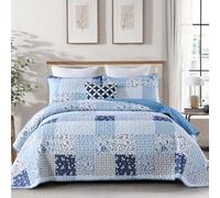 Menghomeus Set di biancheria da letto reversibile, per letto king size, stile bohémien, patchwork, floreale, per tutte le stagioni, in morbida microfibra, 264 x 228 cm, colore: blu