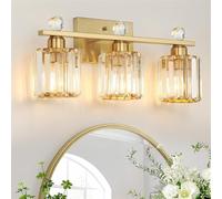 Mengjay Applique da Parete Interno Moderna In Cristallo,Luce Specchio Bagno con 3 Luci,Lampada da Parete Vintage Metallo E27 Plafoniera da Parete per Bagno Camera Da Letto Soggiorno (Oro)