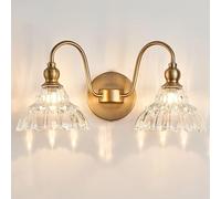 Mengjay Applique da Parete Interno Vintage con Paralume in Vetro,Luce Specchio Bagno,Applique Bagno Parete Industriale Stile,G9 Lampada da Parete in Metallo per Camera da Letto (Oro, 2 Luci)