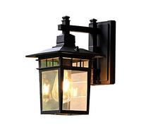 Mengjay Applique per esterni interno, E27 Nero Lampada da parete rustica lanterna del metallo della parete impermeabile Decorati per giardino cortile balcone giardino (nessuna lampadina) (C)