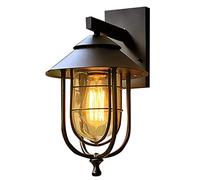 Mengjay Applique per esterni interno, E27 Nero Lampada da parete rustica lanterna del metallo della parete impermeabile Decorati per giardino cortile balcone giardino (nessuna lampadina) (D)