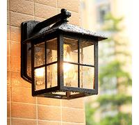 Mengjay Applique per esterni interno, E27 Nero Lampada da parete rustica lanterna del metallo della parete impermeabile Decorati per giardino cortile balcone giardino (nessuna lampadina) (B)