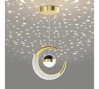 Mengjay Lampada a Sospensione LED Plafoniera,Creativo Lampadario con Proiezione di Luna e Stelle,Lampada a Sospensione Camera da Letto 10W Lampadario per Camera dei Bambini (bianco caldo, Oro)