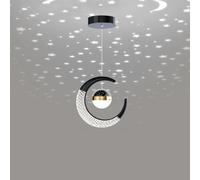 Mengjay Lampada a Sospensione LED Plafoniera,Creativo Lampadario con Proiezione di Luna e Stelle,Lampada a Sospensione Camera da Letto 10W Lampadario per Camera dei Bambini (bianco freddo, Nero)