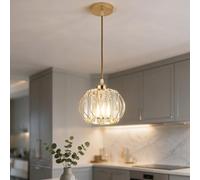 Mengjay Lampada a Sospensione Moderna in Cristallo Dorata E27 | Hanging Lampade,Altezza Regolabile,Paralume Sferico a Gabbia, Cucina e Sala da Pranzo