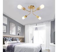 Mengjay lampadario a soffitto, lampadario moderno, base E27 industriale a sospensione per camera da letto soggiorno cucina cascina arte sala espositiva (Oro, 4xFlaming)