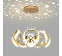 Mengjay Lampadario LED Moderno a Spirale, Design Sospeso con Proiezione Stelle,Dimmerabile con 3 Temperature di Colore,Lampadari Sospensione Regolabile in Altezza Appendere le Luci (D'oro(3 palline))
