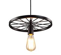 Mengjay Modern Loft Stair Style Lampada a sospensione ruota Lampadario Hanging Vintage Lampada Nero Ferro E27 Edison Lampadine Indoor Lampada da soffitto Luce Barn magazzino Lighting Fixtures (A)
