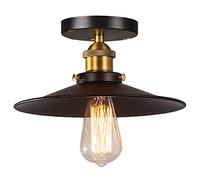 Mengjay Plafoniera da incasso a soffitto Light Fixture Retro Industry Single Head Gonna nera da soffitto Plafoniera Edison Vintage Barn Light,per Bar,Ristorante,Studio,Cucina(Ø26CM)