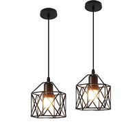 Mengjay Trade Lampada a Sospensione da Vintage Industriale E27 Plafoniera Retro pendente in Metallo nero,Vintage Industriale Soffitto Luce,Lampada a Sospensione in metallo nero gabbia ferro(2pcs)