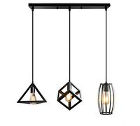 Mengjay Trade Lampada a Sospensione Vintage Industriale Moderno Cubo Creativo Battuto Lampadario in Ferro Adatto per camera da letto, soggiorno, sala da pranzo e un da cucina, E27*3, Nero