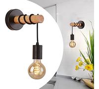 Mengjay Trade Lampada da parete,E27 lampada da parete dal design industriale,Applique in legno,Applique Industriale Retrò Ideale per Interni, Soggiorno, Corridoio, Camera da Letto,Nero