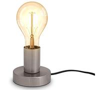 Mengjay Trade Lampada da tavolo, attacco per lampadina E27 non inclusa, interruttore sul cavo, diametro 10cm, abat-jour da comodino piccola in metallo color nickel opaco, luce da lettura industriale