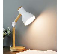 Mengjay Trade Lampada da Tavolo LED da Scrivania, Design in Legno Classico Braccio Pieghevole, Retrò Lampada da Scrivania,Lampada da Comodino da Lettura per Studio, Ufficio, Bianco