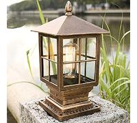 Mengjay Trade luci colonna，lampada con base in alluminio pressofuso e vetro，E27 IP44 Impermeabile，Villa Giardino prato paesaggio Apparecchio illuminazione Cancello wall street Light. (Stile C-Oro)