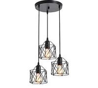 Mengjay Trade Plafoniera Lampadario,Retro Lampada Industriale lampadario in metallo nero gabbia ferro,Lampada a Sospensione 3 teste E27 Lampada da Soffitto per corridoio,portico,camera da letto,ecc