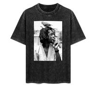 MENGJI T-Shirt Unisex Retro Peter Tosh Cotton Round Neck Black 3XL