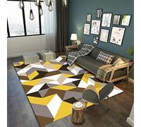 Mengjie Home Lavabile Tappeti di Design per Salotto Solida Geometria Giallo Nero Grigio Bianco 7MM di Spessore Arredamento Interno Yoga Tappeto Soggiorno e Camera da Letto 120x160CM