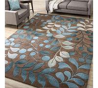 Mengjie Home Lavabile Tappeti di Design per Salotto Spessore Marrone 7mm Fondo Foglia Blu Arredamento Interno Yoga Tappeto Soggiorno e Camera da Letto,140x200CM