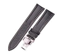 MENGKE 18-24mm Donna Uomo Vintage Smooth Watch Band Strap Cinturino in Vera Pelle Marrone Scuro Cinturino in Metallo con Chiusura A Farfalla Deployment Buckle(Black,21mm)