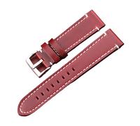 MENGKE Cinturino Cinturino In Vera Pelle Manuale Uomo Spesso 7 Colori 18mm 20mm 22mm 24mm Cinturini Fibbia In Acciaio Inossidabile Accessori(Red Brown Silver,24mm)