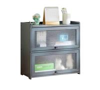 MENGLI-2024 Libreria Libreria da tavolo grigia a doppio livello, ripiano in bambù, con porta in plastica trasparente sospesa, for espositore for libri ufficio(L42xW25xH50 cm)