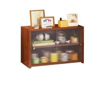 MENGLI-2024 Libreria Scaffale da tavolo in bambù, con ante scorrevoli push-pull in plastica banco indipendente, ripiano esposizione regolabile(L55xW28xH34 cm)