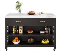 MENGLI-2024 Tavolo ad Isola Carrello for Isola da Cucina con rotelle, cassetti e Ripiani portaoggetti Struttura in Metallo Piano in Marmo(Piccolo)