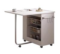 MENGLI-2024 Tavolo ad Isola Carrello Pieghevole for Isola da Cucina con rotelle, Tavolo a ribalta cestelli e Ganci Laterali(Bianco)