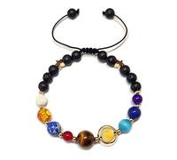 MENGLINA Braccialetto da donna con perline di pietra, galassia dell'universo, gli otto pianeti nel sistema solare, braccialetti con stella custode, adjustable, Pietra
