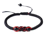 MENGLINA Braccialetto da uomo e donna intrecciato a mano con nodo cinese nero e rosso in corda di agata naturale, perline intrecciate portafortuna Feng Shui, gioielli d'amore neri, 10g, Pietra