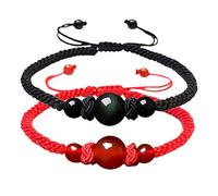 MENGLINA Uomini Donne Intrecciato A Mano Nodo Cinese Corda Regolabile Coppia Bracciali Naturali Pietra Agata Rossa Nera Perline Sfere Intrecciate Fatti A Mano Feng Shui Braccialetto Amanti Gioielli