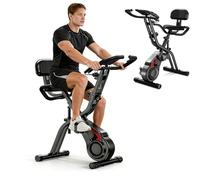 Mengmiao Cyclette Pieghevole 5 in 1 per Casa - Bici Statica con 8 Livelli di Resistenza Magnetica, Display LCD, Bande Elastiche, Sedile con Schienale, 136 kg