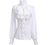 MENGQING Camicette Casual Vintage Victorian Era Gothic Slim Retro Lolita Punk Maniche Lunghe Camicie Lotus Pieghe Top Donne Vestiti-Bianco, S