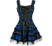MENGQING Vintage Plaid Bandage Gothic Donna A-line Abiti Grunge Estetico Pizzo Trim Patchwork Mini Abito Punk Sexy-Blu, 5XL