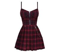 MENGQING Y2K Goth Dress Sexy Sling Estate Aderente Plaid Canotta Donne Mini Abiti Corti Slim Fit Streetwear Abiti Gotico-rosso plaid, XXL