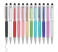 MengRan Penne Carine Bling Bling 2-in-1 Slim Crystal Diamond Stylus Penne e Penne a sfera dell'inchiostro nero (12 colori)