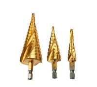 Mengshen Punte a gradini HSS Flauto a Spirale Set di 3 Pezzi 4-12mm / 4-20mm /4-32mm, HSS Strumento di Perforazione Rivestito in Titanio Acciaio Inossidabile ad Alta velocità Multifunzionale