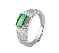 Mengsiy S925 Sterling Silver Anello in giada intarsiata per uomo Anello con sigillo in pietra preziosa quadrata in giada verde naturale Anello unico fatto a mano