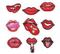 MENGSOOD Toppe ricamate colorate, simpatiche toppe termoadesive a forma di cartone animato, assortite, decorative, ricamate, da cucire, per vestiti, cappelli, jeans, accessori fai da te (labbra rosse)