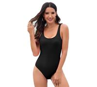 MENGTEQI Costume Intero Donna, con Coppe Imbottite, Linea Snellente con Addominali, Lifting dei Fianchi e Protezione UV. (Black,L)